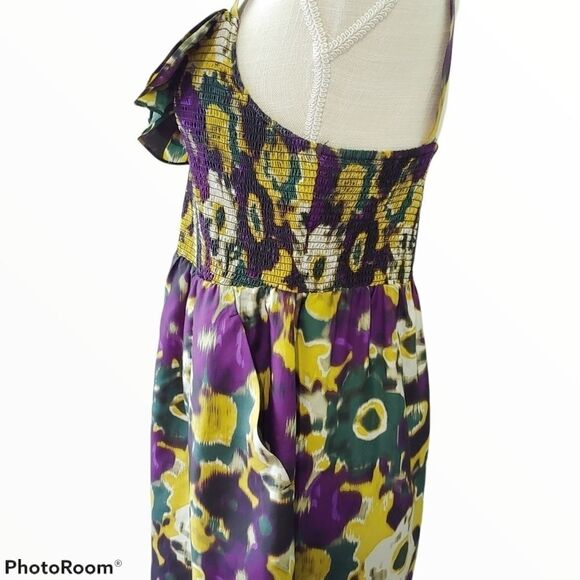 Anthropologie Maeve Giverny Silk Ruffle Smocked abstract watercolor Sundress - Picture 5 of 6